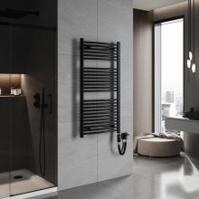 HD Standard Black 1200x600 mm íves elektromos törölközőszárító radiátor 400W-os fűtőpatronnal, matt fekete