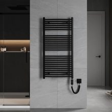 HD Standard Black 1200x600 mm íves elektromos törölközőszárító radiátor 400W-os fűtőpatronnal, matt fekete