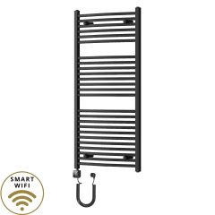   HD Standard Black 1200x600 mm íves smart elektromos törölközőszárító radiátor 400W-os wifi-s fűtőpatronnal, matt fekete