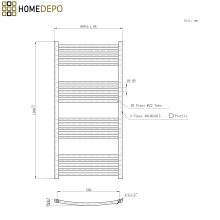 HD Standard Black 1200x600 mm íves smart elektromos törölközőszárító radiátor 400W-os wifi-s fűtőpatronnal, matt fekete