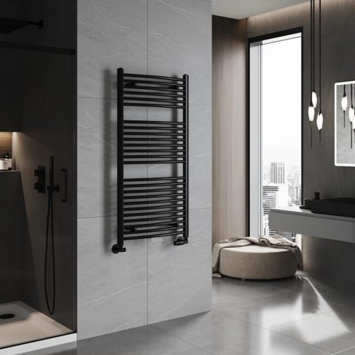 HD Standard Black 1200x600 mm íves törölközőszárító radiátor, matt fekete