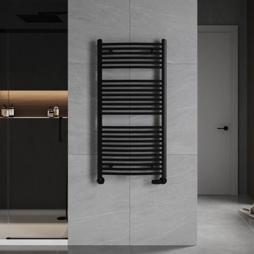 HD Standard Black 1200x600 mm íves törölközőszárító radiátor, matt fekete