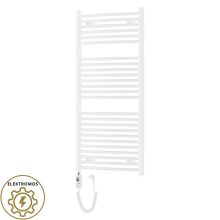 HD Standard White 1200x600 mm íves elektromos törölközőszárító radiátor 400W-os fűtőpatronnal, fényes fehér