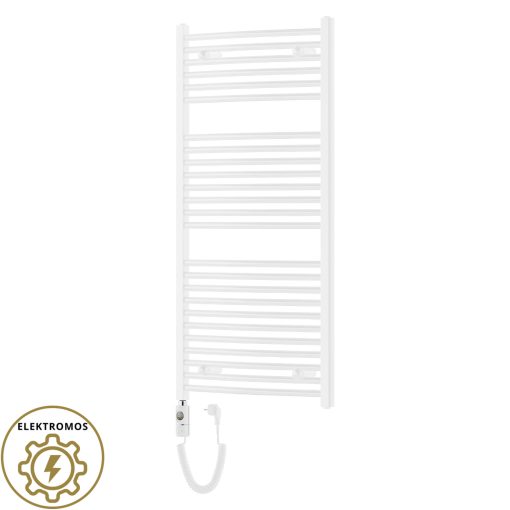 HD Standard White 1200x600 mm íves elektromos törölközőszárító radiátor 400W-os fűtőpatronnal, fényes fehér