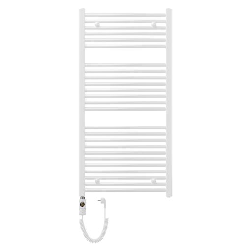 HD Standard White 1200x600 mm íves elektromos törölközőszárító radiátor 400W-os fűtőpatronnal, fényes fehér