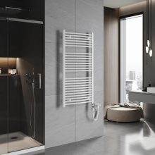 HD Standard White 1200x600 mm íves elektromos törölközőszárító radiátor 400W-os fűtőpatronnal, fényes fehér
