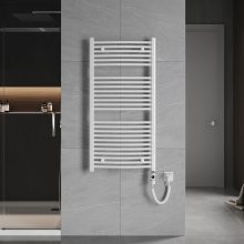 HD Standard White 1200x600 mm íves elektromos törölközőszárító radiátor 400W-os fűtőpatronnal, fényes fehér