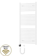 HD Standard White 1200x600 mm íves smart elektromos törölközőszárító radiátor 400W-os wifi-s fűtőpatronnal, fényes fehér