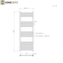 HD Standard Black 1400x500 mm egyenes elektromos törölközőszárító radiátor 400W-os fűtőpatronnal, matt fekete