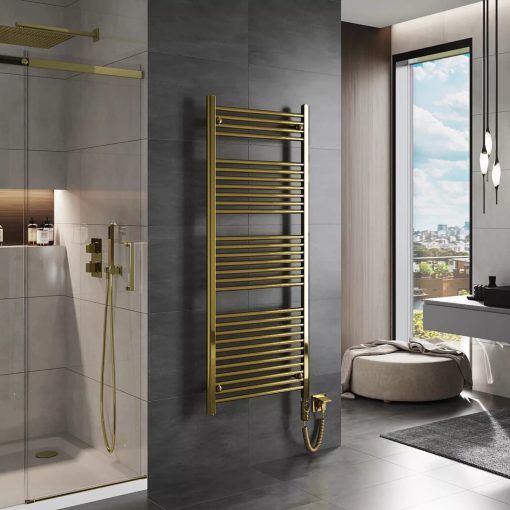 HD Standard Gold 1400x500 mm egyenes elektromos törölközőszárító radiátor 400W-os fűtőpatronnal, fényes arany