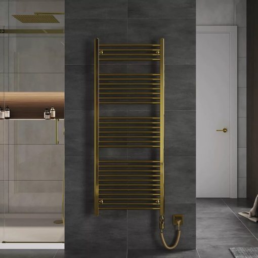 HD Standard Gold 1400x500 mm egyenes elektromos törölközőszárító radiátor 400W-os fűtőpatronnal, fényes arany