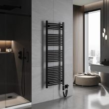 HD Standard Black 1400x500 mm íves elektromos törölközőszárító radiátor 400W-os fűtőpatronnal, matt fekete