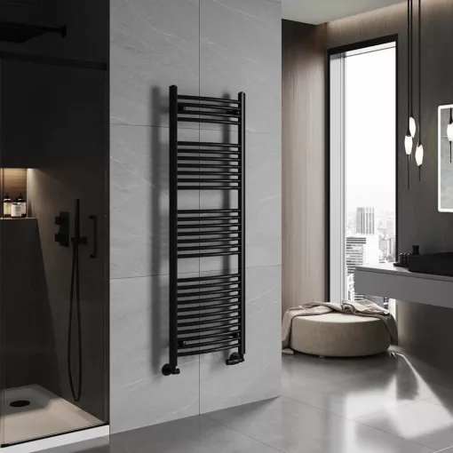 HD Standard Black 1400x500 mm íves törölközőszárító radiátor, matt fekete