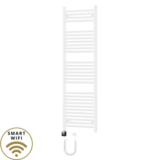 HD Standard White 1400x500 mm íves smart elektromos törölközőszárító radiátor 400W-os wifi-s fűtőpatronnal, fényes fehér