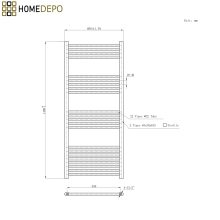 HD Standard Black 1400x600 mm egyenes elektromos törölközőszárító radiátor 600W-os fűtőpatronnal, matt fekete