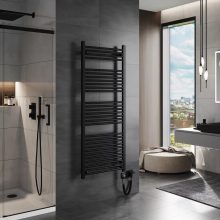 HD Standard Black 1400x600 mm egyenes smart elektromos törölközőszárító radiátor 600W-os wifi-s fűtőpatronnal, matt fekete