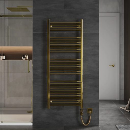 HD Standard Gold 1400x600 mm egyenes elektromos törölközőszárító radiátor 600W-os fűtőpatronnal, fényes arany