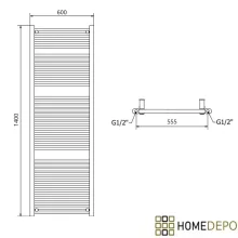 HD Standard Gold 1400x600 mm egyenes törölközőszárító radiátor, fényes arany
