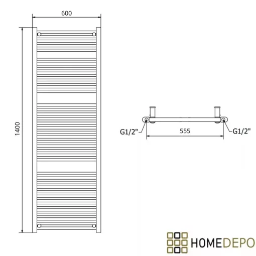 HD Standard Gold 1400x600 mm egyenes törölközőszárító radiátor, fényes arany