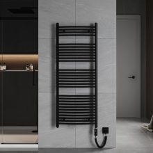 HD Standard Black 1400x600 mm íves elektromos törölközőszárító radiátor 600W-os fűtőpatronnal, matt fekete