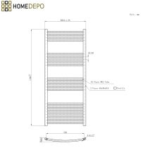 HD Standard Black 1400x600 mm íves elektromos törölközőszárító radiátor 600W-os fűtőpatronnal, matt fekete