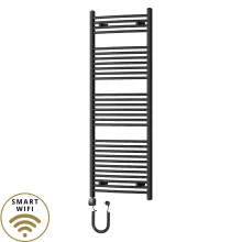 HD Standard Black 1400x600 mm íves smart elektromos törölközőszárító radiátor 600W-os wifi-s fűtőpatronnal, matt fekete