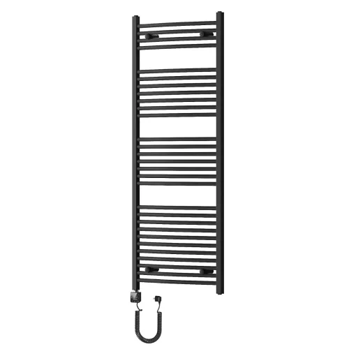 HD Standard Black 1400x600 mm íves smart elektromos törölközőszárító radiátor 600W-os wifi-s fűtőpatronnal, matt fekete