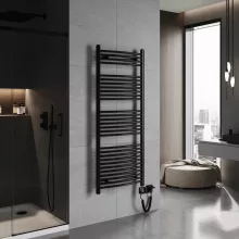 HD Standard Black 1400x600 mm íves smart elektromos törölközőszárító radiátor 600W-os wifi-s fűtőpatronnal, matt fekete