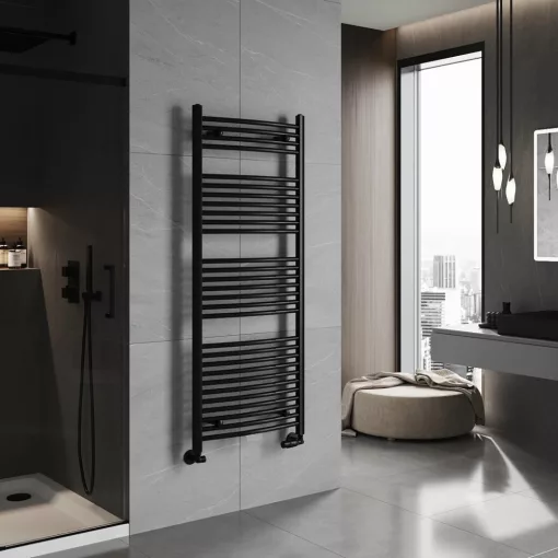 HD Standard Black 1400x600 mm íves törölközőszárító radiátor, matt fekete
