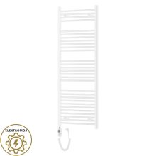 HD Standard White 1400x600 mm íves elektromos törölközőszárító radiátor 600W-os fűtőpatronnal, fényes fehér