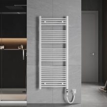 HD Standard White 1400x600 mm íves elektromos törölközőszárító radiátor 600W-os fűtőpatronnal, fényes fehér