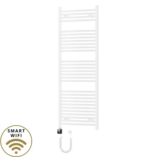 HD Standard White 1400x600 mm íves smart elektromos törölközőszárító radiátor 600W-os wifi-s fűtőpatronnal, fényes fehér