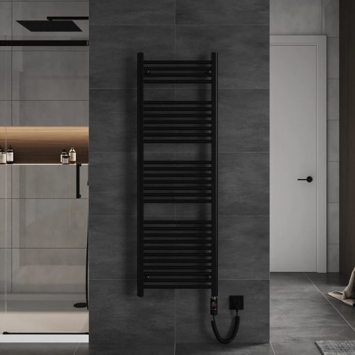 HD Standard Black 1600x500 mm egyenes elektromos törölközőszárító radiátor 600W-os fűtőpatronnal, matt fekete