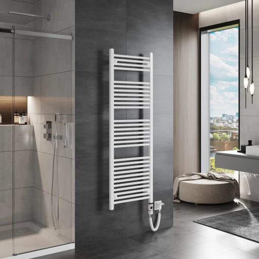 HD Standard White 1600x500 mm egyenes elektromos törölközőszárító radiátor 600W-os fűtőpatronnal, fényes fehér