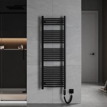 HD Standard Black 1600x500 mm íves elektromos törölközőszárító radiátor 600W-os fűtőpatronnal, matt fekete