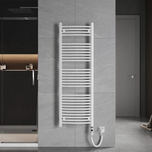 HD Standard White 1600x500 mm íves elektromos törölközőszárító radiátor 600W-os fűtőpatronnal, fényes fehér