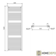 HD Standard Gold 1600x600 mm egyenes elektromos törölközőszárító radiátor 900W-os fűtőpatronnal, fényes arany