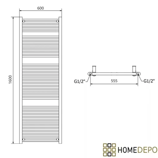 HD Standard Gold 1600x600 mm egyenes törölközőszárító radiátor, fényes arany