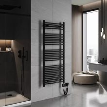 HD Standard Black 1600x600 mm íves smart elektromos törölközőszárító radiátor 900W-os wifi-s fűtőpatronnal, matt fekete