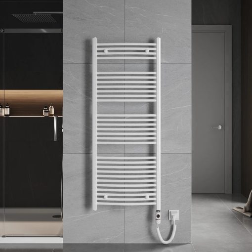 HD Standard White 1600x600 mm íves elektromos törölközőszárító radiátor 900W-os fűtőpatronnal, fényes fehér