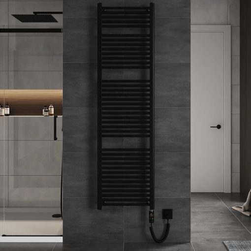 HD Standard Black 1800x500 mm egyenes elektromos törölközőszárító radiátor 900W-os fűtőpatronnal, matt fekete