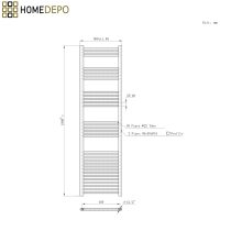 HD Standard White 1800x500 mm egyenes elektromos törölközőszárító radiátor 900W-os fűtőpatronnal, fényes fehér