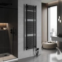 HD Standard Black 1800x500 mm íves elektromos törölközőszárító radiátor 900W-os fűtőpatronnal, matt fekete