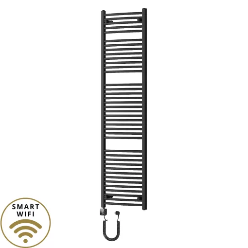 HD Standard Black 1800x500 mm íves smart elektromos törölközőszárító radiátor 900W-os wifi-s fűtőpatronnal, matt fekete