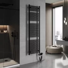HD Standard Black 1800x500 mm íves smart elektromos törölközőszárító radiátor 900W-os wifi-s fűtőpatronnal, matt fekete