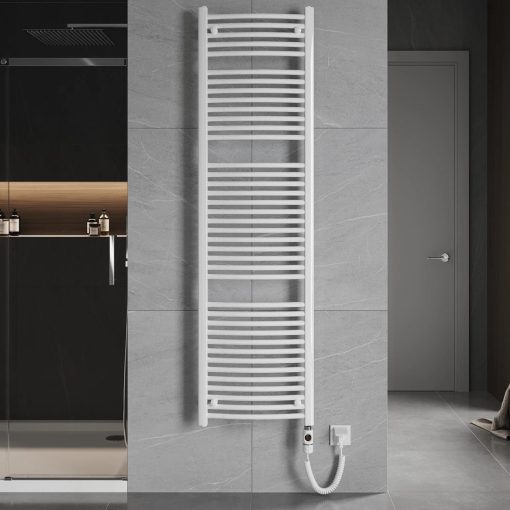 HD Standard White 1800x500 mm íves elektromos törölközőszárító radiátor 900W-os fűtőpatronnal, fényes fehér