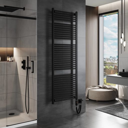 HD Standard Black 1800x600 mm egyenes elektromos törölközőszárító radiátor 900W-os fűtőpatronnal, matt fekete