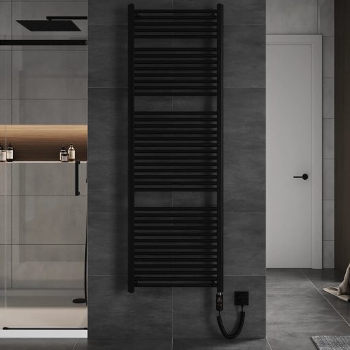 HD Standard Black 1800x600 mm egyenes elektromos törölközőszárító radiátor 900W-os fűtőpatronnal, matt fekete