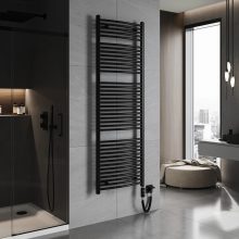 HD Standard Black 1800x600 mm íves elektromos törölközőszárító radiátor 900W-os fűtőpatronnal, matt fekete
