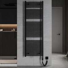 HD Standard Black 1800x600 mm íves elektromos törölközőszárító radiátor 900W-os fűtőpatronnal, matt fekete